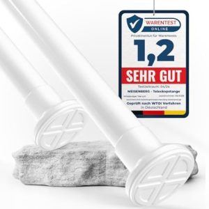 MEISENBERG Teleskop Gardinenstange ohne Bohren 90-160cm, Weiß – Ideal für Vorhänge, Duschen und Türöffnungen