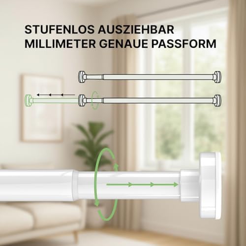 MEISENBERG Gardinenstange zum Klemmen - Schwarz, Ø 25 mm - Bohrenfreie Duschstange für Fenster & Terrasse (70-120cm)