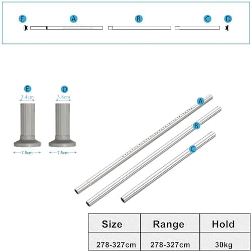 Teleskopstange ohne Bohren von – Ausziehbare Edelstahl Duschvorhangstange für große Fenster und Duschräume (Weiß, 228-2