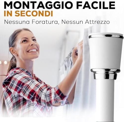 MEISENBERG Klemmstange 320-370cm, Weiß Ø 32mm – Vorhangstange ohne Bohren für Fenster & Dusche