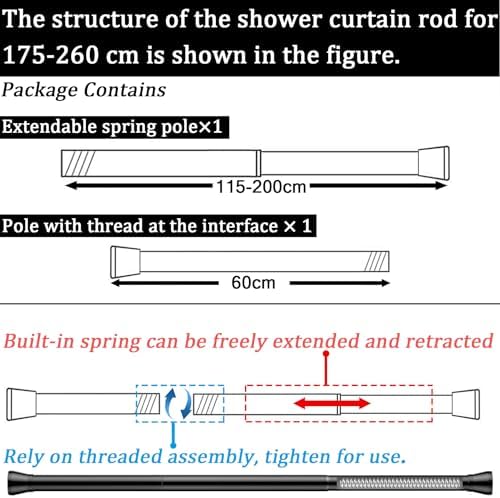 KIKAR Vorhangstange ohne Bohren - Teleskop Spannstange für Badezimmer und Fenster 83-145CM, Schwarz 25mm