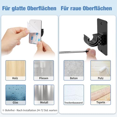 Gardinenstange ohne Bohren von – Ausziehbare Vorhangstange 76-228 cm in Schwarz Matt für einfache Montage und stilvolle