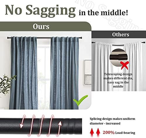 Mattschwarze Edelstahl Gardinenstange 71-472 cm mit Teetassendeckel Halterungen für stilvolle Schlafzimmerdekoration