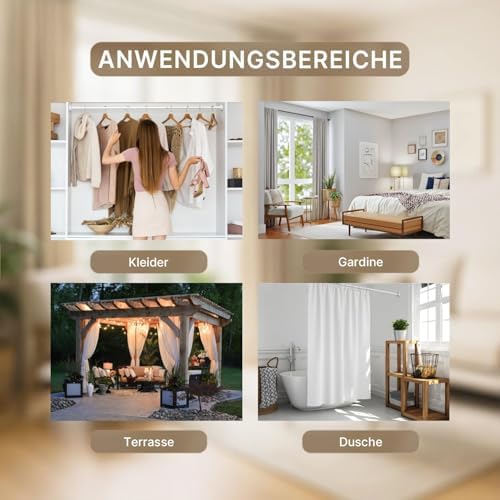 MEISENBERG Teleskopstange ohne Bohren - Multifunktionale Vorhangstange für Fenster und Küche (70-120cm) - Weiß, Ø 25 mm