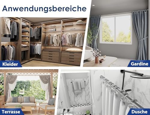 MEISENBERG Gardinenstange ohne Bohren 210-260cm – Robuste Teleskopstange in Matt Schwarz für Vorhänge und Raumteiler