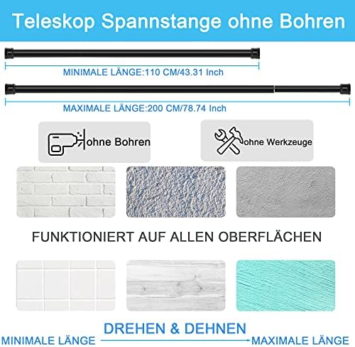 Vorhangstange ohne Bohren – Teleskop Spannstange für Badezimmer & Fenster 73-145CM, weiß, stabil & flexibel