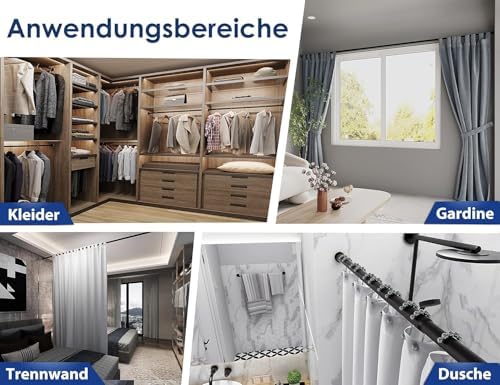 MEISENBERG Gardinenstange ohne Bohren 210-260cm – Robuste Teleskopstange in Matt Schwarz für Vorhänge und Raumteiler