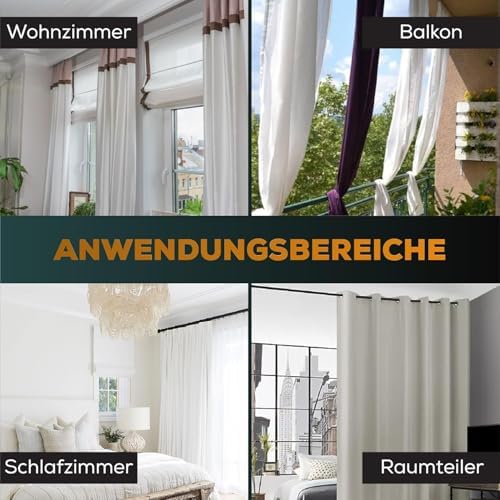 MEISENBERG Klemmstange 320-370cm, Weiß Ø 32mm – Vorhangstange ohne Bohren für Fenster & Dusche