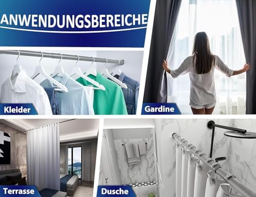MEISENBERG Gardinenstange ohne Bohren 210-260cm – Robuste Teleskopstange in Matt Schwarz für Vorhänge und Raumteiler