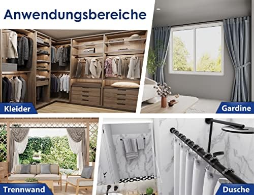 MEISENBERG Gardinenstange ohne Bohren 210-260cm – Robuste Teleskopstange in Matt Schwarz für Vorhänge und Raumteiler