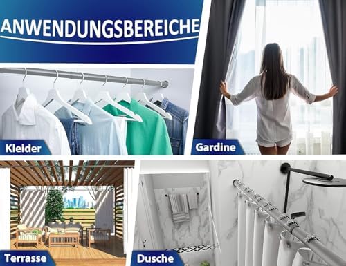 MEISENBERG Gardinenstange ohne Bohren 210-260cm – Robuste Teleskopstange in Matt Schwarz für Vorhänge und Raumteiler