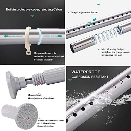 Teleskopstange ohne Bohren von – Ausziehbare Edelstahl Duschvorhangstange für große Fenster und Duschräume (Weiß, 228-2