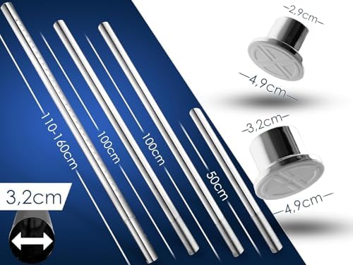 MEISENBERG Gardinenstange ohne Bohren 210-260cm – Robuste Teleskopstange in Matt Schwarz für Vorhänge und Raumteiler