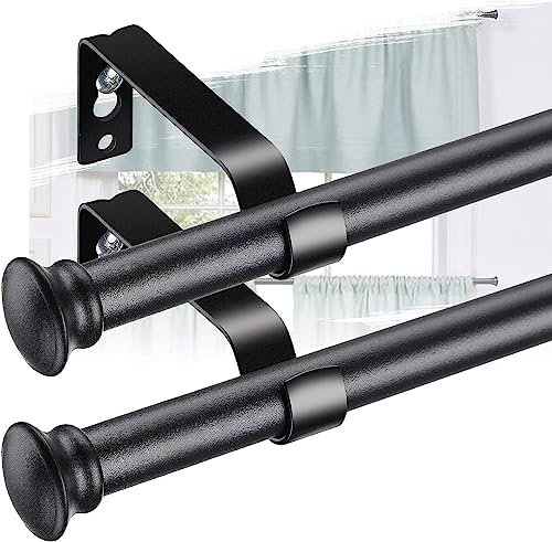 Mattschwarze Edelstahl Gardinenstange 71-472 cm mit Teetassendeckel Halterungen für stilvolle Schlafzimmerdekoration