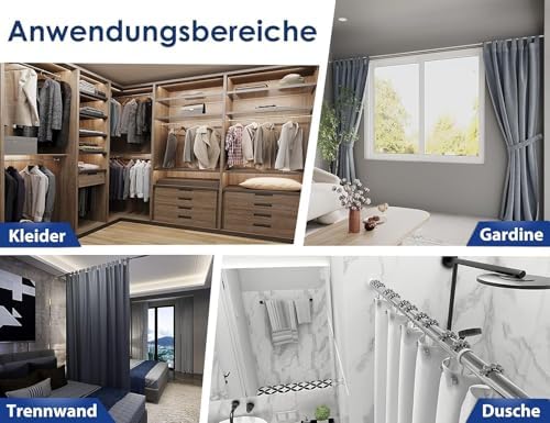 MEISENBERG Gardinenstange ohne Bohren 210-260cm – Robuste Teleskopstange in Matt Schwarz für Vorhänge und Raumteiler