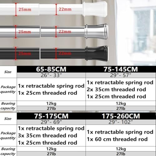 Klemmende Vorhangstange von – Verstellbare Teleskopstange ohne Bohren, ideal für Gardinen, Trennwände und Balkone 65-85