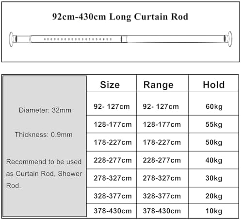 Teleskopstange ohne Bohren von – Ausziehbare Edelstahl Duschvorhangstange für große Fenster und Duschräume (Weiß, 228-2