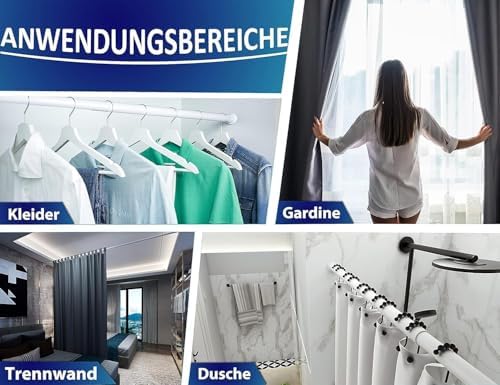 MEISENBERG Gardinenstange ohne Bohren 210-260cm – Robuste Teleskopstange in Matt Schwarz für Vorhänge und Raumteiler