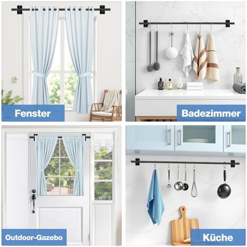 Gardinenstange ohne Bohren von – Ausziehbare Vorhangstange 76-228 cm in Schwarz Matt für einfache Montage und stilvolle