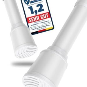 MEISENBERG Teleskopstange 370-420cm, Weiß, Ø 32mm – Bohrenfreie Gardinenstange für Fenster, Dusche und Schrank