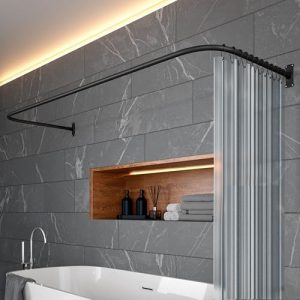 Duschvorhangstange L Form 6in1 – Stabile Ecke für Badewanne & Dusche ohne Deckenhalterung