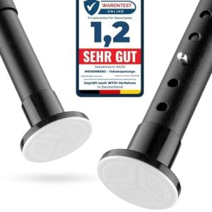 MEISENBERG Teleskopstange 260-310cm, Matt Schwarz, Multifunktionale Klemmsystem für Vorhänge, Duschvorhänge, Balkon & Ba